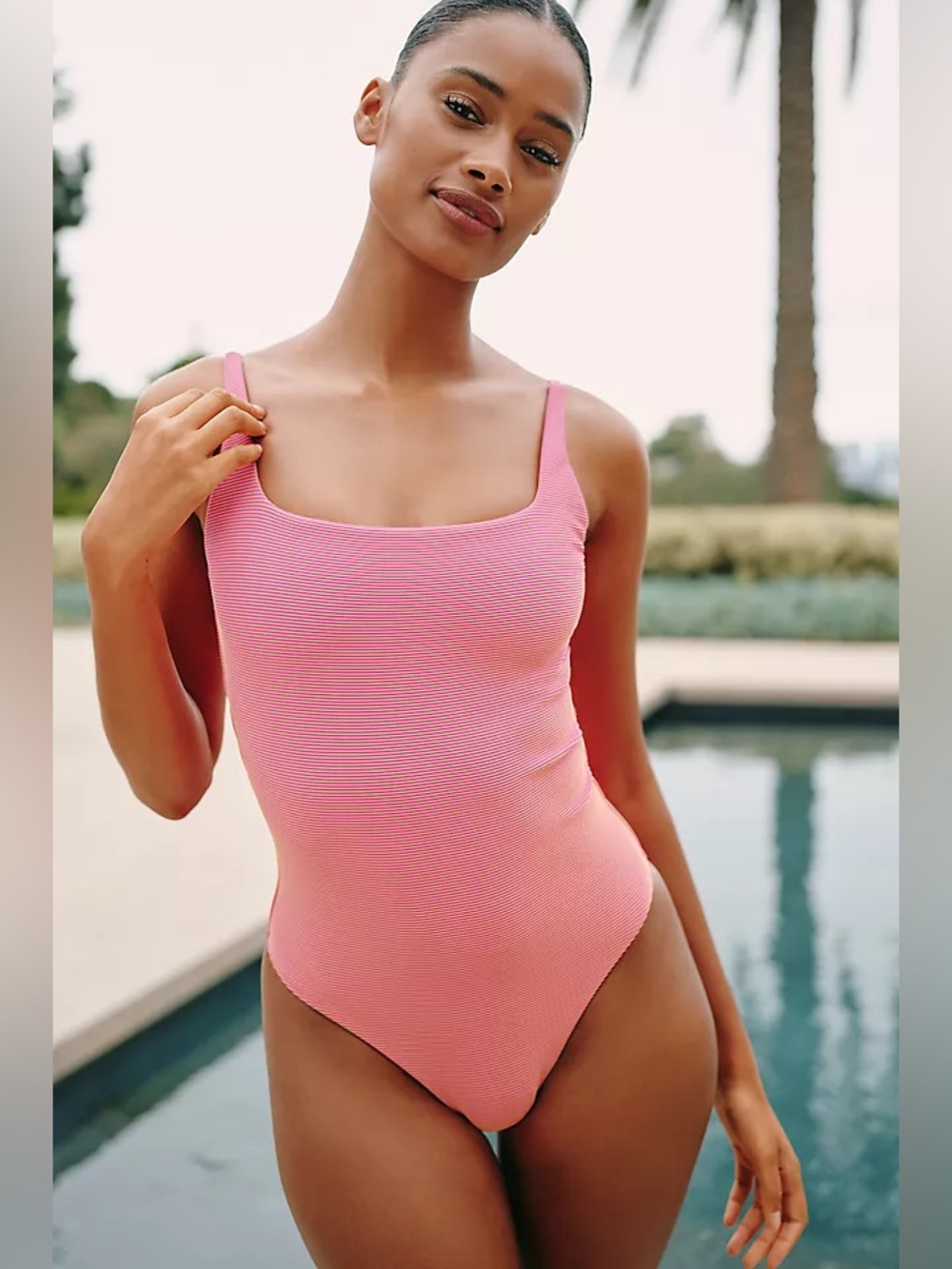 Anthropologie Pink Ribbed Scoop One-Piece Swimsuit